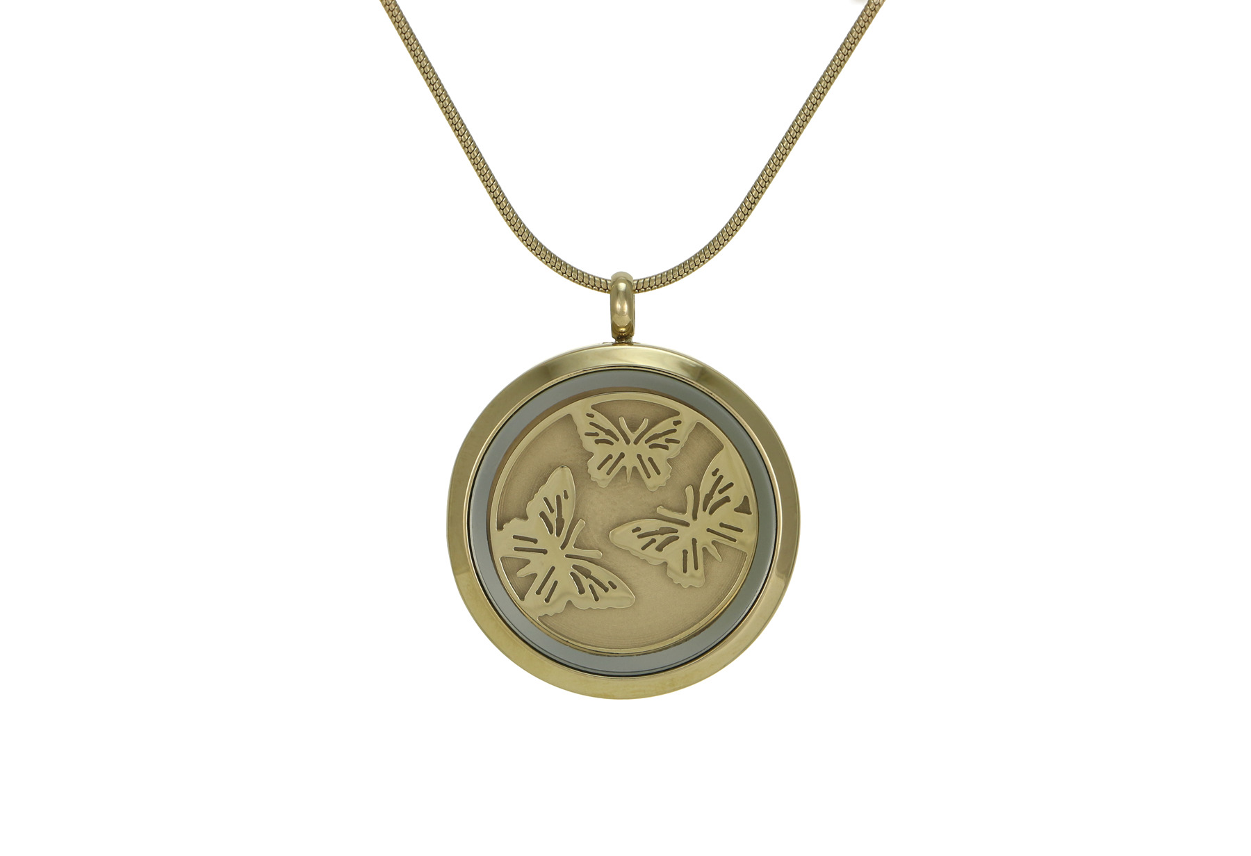 Butterflies Round Cremation Jewelry Pendant